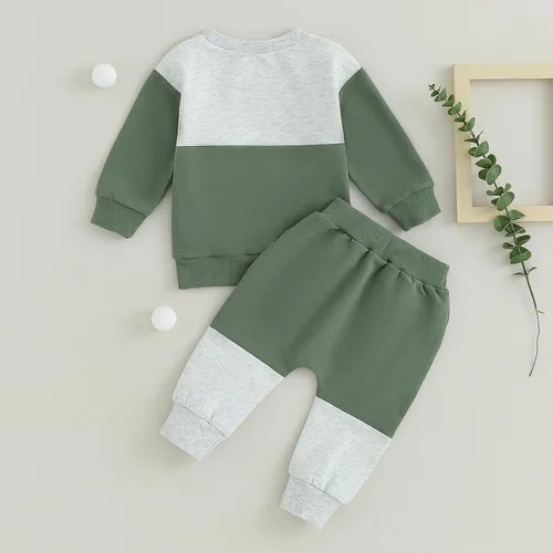 Miniatura 95 de Conjunto de ropa de otoño e invierno para bebé niño pequeño, sudadera de manga larga con colores contrastantes, pantalones elásticos para recién