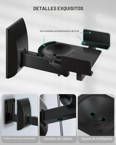 Miniatura 2 de WALI - Soporte de agarre lateral para montaje de bocinas, con inclinación y giro para bocinas de sonido envolvente SWM201, color negro