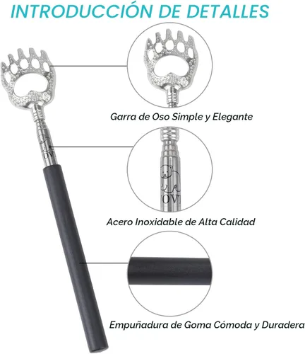 Miniatura 6 de Rascador de espalda Wovte telescópico en forma de garra de oso, Negro, 1
