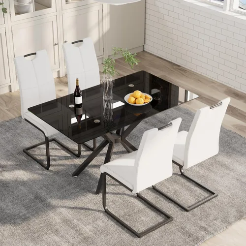 Miniatura 9 de Mesa de comedor de 5 piezas de 47 pulgadas con 4 sillas de piel sintética, juego de mesa de comedor moderno para 4, mesa de cocina rectangular
