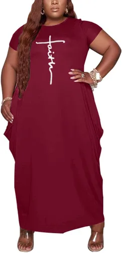 YeGine - Vestido tipo camiseta largo de talla extragrande con bolsillos y manga corta