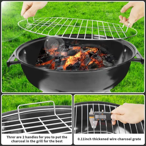 Miniatura 3 de Parrilla de carbón de 18 pulgadas, parrilla de barbacoa con tapa esmaltada y colector de cenizas, parrilla de carbón portátil para parrilla al aire