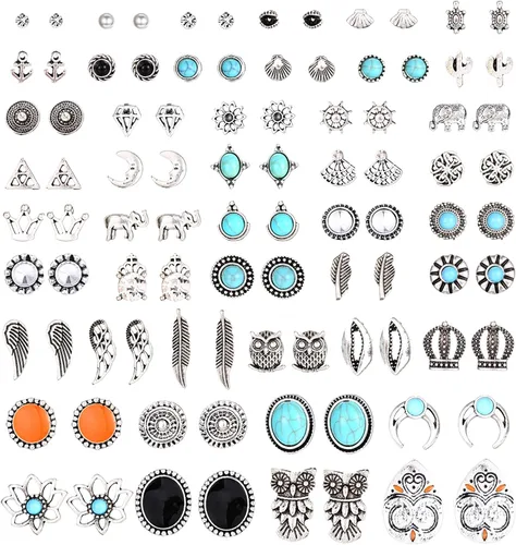 YADOCA Juego de 46 pares de aretes tipo dormilona estilo vintage para mujer, diseño geométrico simple, aretes redondos de turquesa para hombre,
