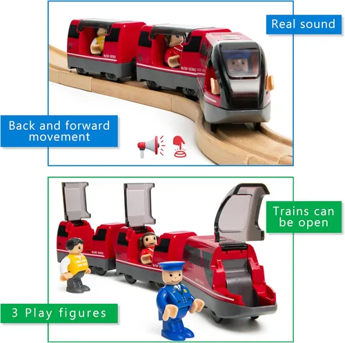 Miniatura 6 de Kipipol - Juego de tren de locomotora de acción operado por batería para pistas de madera, (magnético) - Compatible con juguetes de Thomas The Rojo