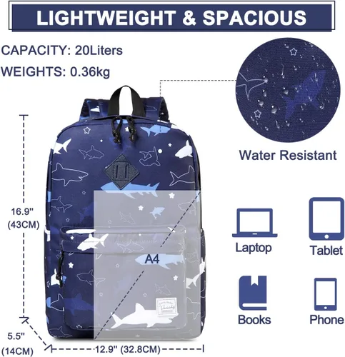 Miniatura 2 de VASCHY - Mochila ligera resistente al agua, mochila casual para hombres y niños, tiburón