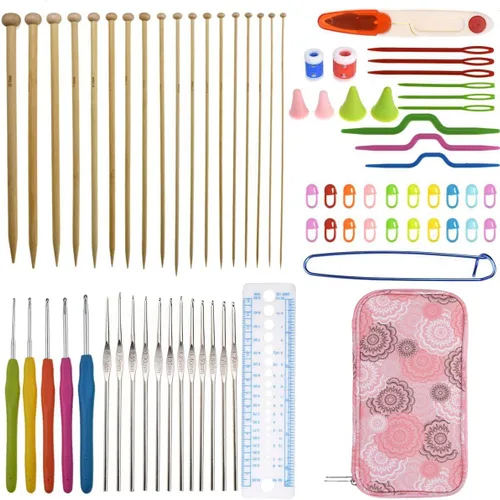 Miniatura 8 de LOOEN Kit de 36 agujas de tejer de bambú de una sola punta de 0.079 in-0.394 in + herramientas de tejer kits de tejer (gris)