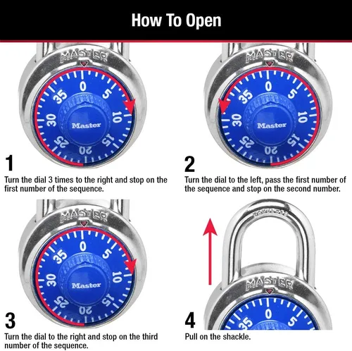 Miniatura 5 de Cerradura de combinación Master Lock para casilleros de gimnasio – Candado de combinación para casillero Master Lock, paquete, azul – La cerradura