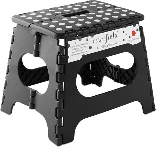 Miniatura 22 de Casafield Taburete plegable de 9 pulgadas con asa, negro, portátil, plegable, pequeño taburete de plástico para niños y adultos, uso en la cocina