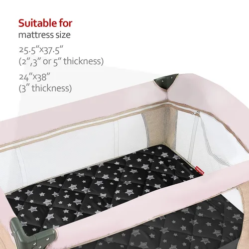Miniatura 6 de Sábanas Ajustables para Pack and Play, Transpirables Gruesas para Parque de Juegos con Estampado Encantador 39"×27"×5" Compatible con Graco Pack n