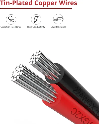Miniatura 3 de Cable de extensión de 65.6 pies JACKYLED 20M 22AWG Cable de alambre LED para tiras LED de un solo color 22/2 de bajo voltaje, negro y rojo, luz LED