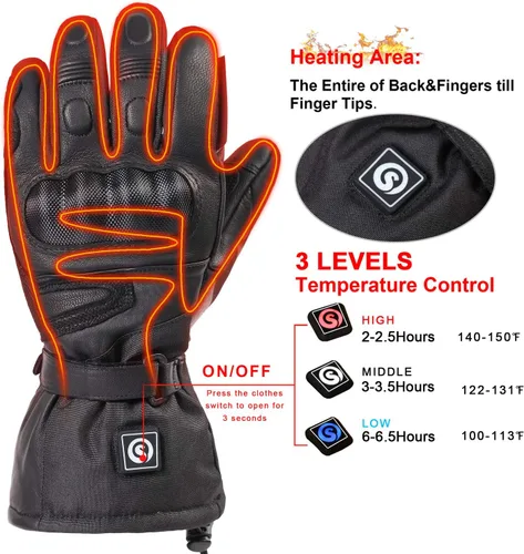Miniatura 2 de DAY WOLF Calentados para Hombres y Mujeres, Guantes de Motocicleta con Calefacción con Batería Recargable de 7.4V 2200MAH Impermeables Resistentes