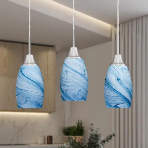 Miniatura 26 de Viinew Mini Lámpara Colgante de Vidrio, 1-Luz de Vidrio Artístico Ovalado Blanco Soplado a Mano Lámpara Colgante Suspendida para Isla de Cocina