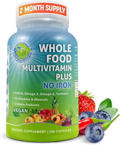 Miniatura 11 de Multivitamínico vegano de alimentos integrales sin hierro, multivitamínico metilado para mujeres y hombres, hecho con frutas y verduras, complejo B