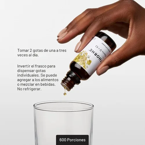 Miniatura 4 de THORNE - Vitamina D + K2 Líquida con un Dosificador Medido - Vitaminas D3 & K2 para Apoyar Huesos y Músculos Saludables* - 1 Fl Oz (30 ml) - 600