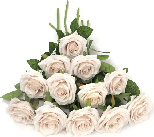 Miniatura 27 de LVEFIT 12 rosas artificiales de seda de color naranja quemado, ramo de rosas de seda de tallo largo para bodas, despedidas de soltera, fiestas