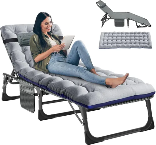 Miniatura 8 de LILYPELLE Sillón reclinable plegable para exteriores con colchón, 5 posiciones ajustables para patio, sillas reclinables, perfectas para exteriores