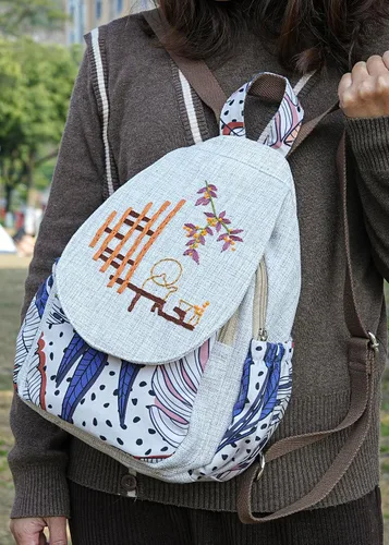 Miniatura 169 de HUANGGUOSHU Mochila de algodón tejida de algodón bohemio con bordado de lona estilo bohemio con múltiples bolsillos retro linda mochila cartera