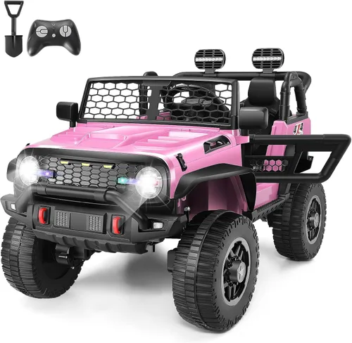 Hikole - Coche eléctrico de 24 V para niños con control remoto, 4×100 W, juguetes para montar, 2 niños lado a lado, camión eléctrico con 2 ganchos,