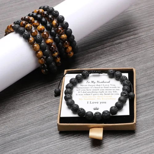 Miniatura 6 de Pulsera de ojo de tigre de roca de lava para hombre, regalos para cumpleaños, aniversario, regalos de Navidad para hombres, papá, marido, hijo