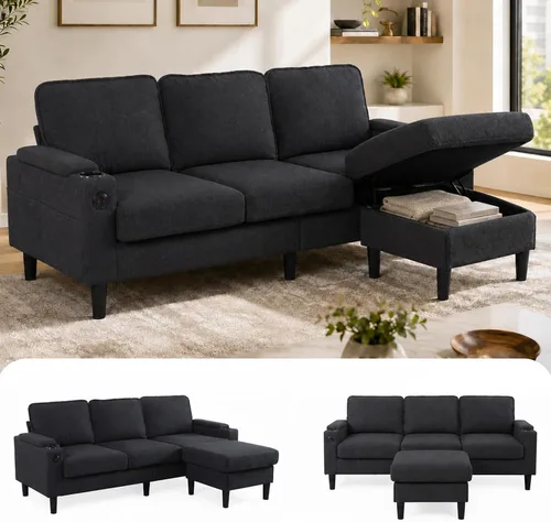 Sofá modular de terciopelo en forma de L de 67 pulgadas con otomana, sofá convertible de 3 asientos con asiento profundo de nube para sala de estar,