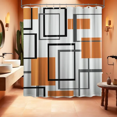 Miniatura 57 de Cortina de Ducha en Blanco y Negro Geométrica Cortinas de Ducha para Decoración de Baños de Hombres Juego de Cortina de Baño en Negro Blanco y Gris