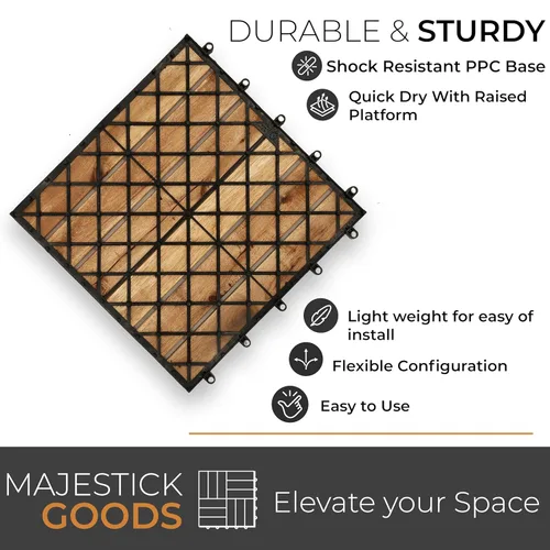 Miniatura 4 de Majestick Goods Azulejos de plataforma de listones largos entrelazados, azulejos de madera de acacia entrelazados, fácil instalación para suelos