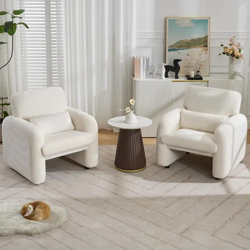 Miniatura 30 de WUTUTUEE Silla decorativa de tela de pana, sillas tapizadas modernas para sala de estar con almohada lumbar, sillón ancho y cómodo para dormitorio
