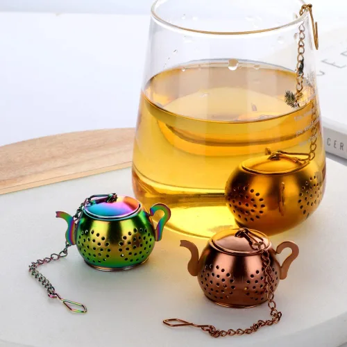 Miniatura 4 de Buyer Star Infusor de té Rainbow Gold 3 piezas para té suelto de acero inoxidable reutilizable filtros de filtro bola para té sabor más empinado