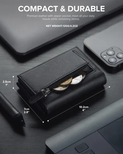 Miniatura 6 de VULKIT Cartera con bolsillo para monedas, cierre magnético, con ventana de identificación, billetera de cuero para efectivo y tarjetas de crédito