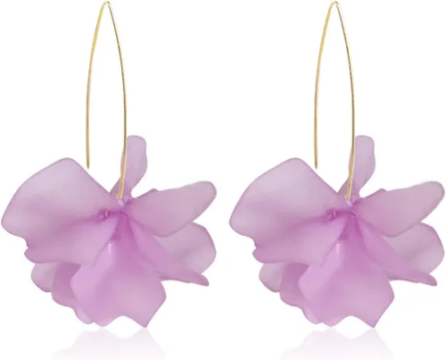 Pendientes colgantes de pétalos de flores de resina bohemia, hechos a mano, grandes y largos, con forma de rosa, de acrílico, para fiesta de verano,