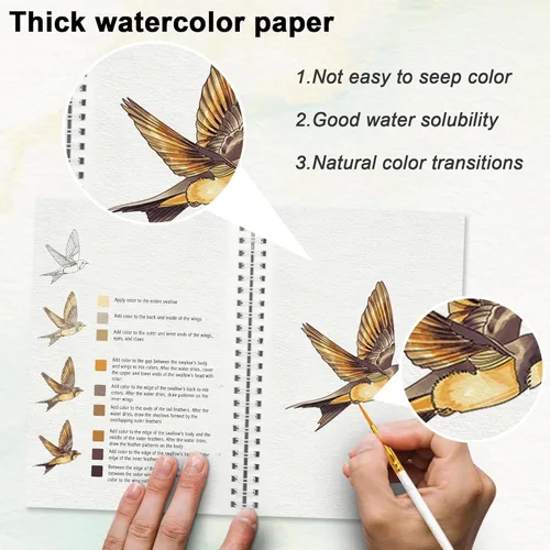 Miniatura 2 de Libro de trabajo de acuarela paso a paso – 12 páginas para colorear de acuarela – 100% algodón 300 gsm/140 lb papel de acuarela – Regalo