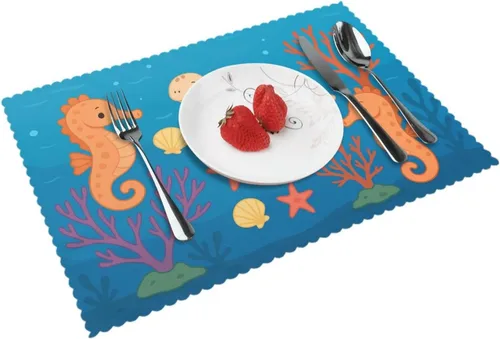 Miniatura 11 de Rectangular Placemats Set of 4, Heat Resistant Abstract Marbling Printed Kitchen Dining Table Mats