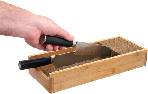 Miniatura 3 de KNIFEdock Organizador de cuchillos de bambú para cajones de cocina, bloque de cuchillos de 15 pulgadas con compuesto de corcho, ahorro de espacio
