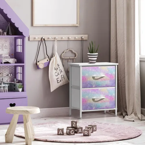 Miniatura 6 de Sorbus - Mesita de noche con 2 cajones - Mueble de noche para niños, mesa auxiliar, estructura de acero, parte superior de madera y contenedores
