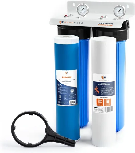 Sistema de filtrado de agua de 2 etapas para todo el hogar que reduce el cloro y los sedimentos, 20 x 4.5 GAC y filtros de sedimentos incluidos con