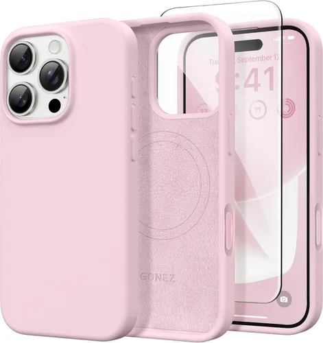 Miniatura 267 de GONEZ Funda de silicona para iPhone 14 Pro Max, compatible con MagSafe, con protector de pantalla + protector de lente de cámara, silicona líquida a