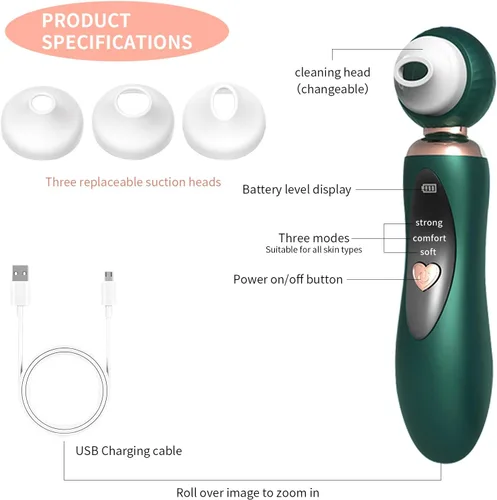 Miniatura 6 de 2025 - Aspiradora de poros para eliminar puntos negros, limpiador de poros facial recargable visual, 3 succiones de silicona suave, 3 sondas, kit