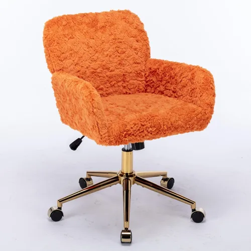 Miniatura 9 de Silla de escritorio de piel sintética con base de metal blanco, silla de oficina giratoria ajustable con ruedas, cómoda silla de maquillaje