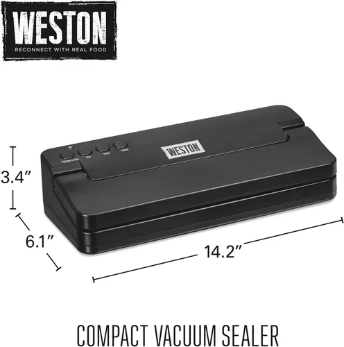 Miniatura 8 de Weston Máquina compacta selladora al vacío de alimentos, potente bomba de 23 pulgadas de Hg, para bolsas de hasta 11 pulgadas de ancho, 100 vatios