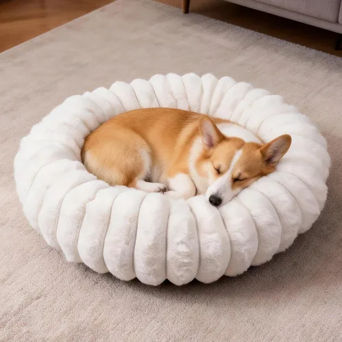 Miniatura 15 de Cama en forma de dona para perros y gatos, lujosa y cómoda cama de pelo sintético de conejo para mascotas, cama redonda antiansiedad calmante