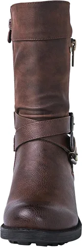 Miniatura 4 de GLOBALWIN Botas de motociclista de moda de otoño para mujer, botas de media pantorrilla para mujer, tacón bajo