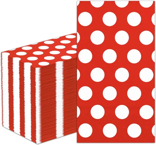 DYLIVeS Paquete de 100 servilletas de toalla de invitados de lunares rojos y blancos, servilletas desechables rojas para cena, toallas de mano de
