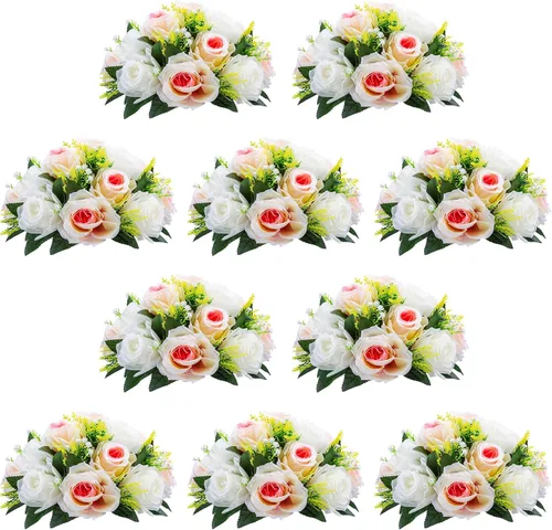 Miniatura 67 de NUPTIO Centros de mesa de flores blancas para mesas: 6 piezas de arreglo de bolas de flores artificiales para fiesta de boda, rosa floral falsa