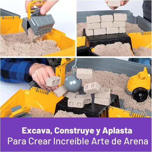 Miniatura 3 de Kinetic Sand, Caja de Arena Plegable del Sitio de Construcción con 2 Libras de Arena de Juego y Camión de Juguete, Estuche de Almacenamiento