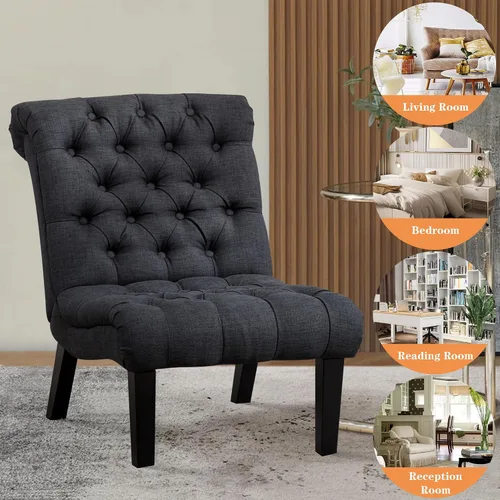 Miniatura 8 de Alunaune Silla de sala de estar, silla decorativa moderna, tapizada sin brazos, silla de dormitorio, sofá y respaldo de tela, sillón reclinable