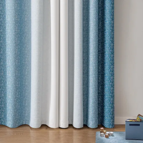 Miniatura 4 de Cortinas Ombre 100% Opacas de 63 Pulgadas de Largo 2 Paneles para Dormitorio Azul Blanco Patrón Degradado Oscurecimiento de Habitación Aislamiento