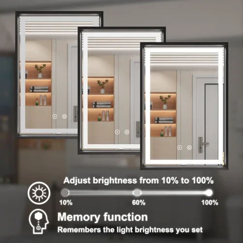 Miniatura 3 de Espejo LED de 24 x 32 pulgadas para baño, 3 temperaturas de color (3000 K/4500 K/6000 K), antiniebla, regulable, función de memoria, espejo de baño