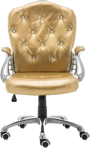 Silla de oficina en casa, silla giratoria ergonómica para computadora con soporte lumbar, reposabrazos ejecutiva, con reposabrazos fijos, altura Oro