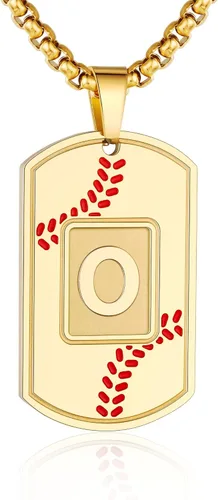Miniatura 10 de A-Z Collar con etiqueta de perro para hombre, dije de béisbol, cadena de acero inoxidable de 22 + 2 pulgadas, regalo de joyería personalizado
