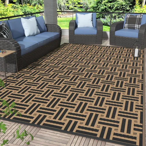 Miniatura 54 de GENIMO Alfombra de exterior impermeable de 5 x 8 pies, alfombras reversibles, alfombra de área, alfombra de plástico para exteriores, alfombra Negro